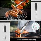 HAUSHOF Large Grilling Accessories, BBQ Grill Set, Heavy Duty Stainless Steel Barbecue Utensils with 16-1/2" Spatula, Brush, Fork, Tongs, Skewers, Thermometer, Bag, Ideal Gift, 15PCS