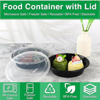 Meal Prep Containers Reusable 50 Pack-23 oz Food Storage Containers with Lids To Go Food Containers Takeout, Microwave Dishwasher Freezer Safe, Stackable, BPA Free, Plastic (Black)