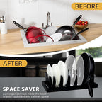MinBoo Bamboo Pot Lid Organizer Pot Lid Holder, Pot and Pan Organizer Drawer Organizer for Pot Lids, Pans, Cutting Boards & Baking Sheets, Dinner Plates, Reusable Containers in Cabinet Storage,Black