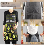 MBMSO Funny Avocado Apron Avocado Cooking Kitchen Aprons with Pockets Waterproof Apron for Chef Grilling BBQ Baking