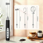 Milk Frother Handheld Rechargeable, Frother Wand Drink Mixer Electric Whisk for Coffee, Detachable With 3 Stainless Whisks, Hand Mixer for Lattes, Cappuccino, Matcha, Egg, No Stand, Black