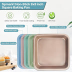 2-Pack 8 inch Square Baking Pan, Nonstick Square Brownie Pans, 8x8 Baking Pan, Square Cake Pan for Birthday Parties, Stackable 8×8 Cake Pan, Easy to Clean
