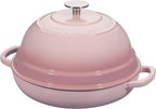 Enameled Cast Iron Dutch Oven Pot with Lid, Round Bread Oven for Homemade Sourdough Bread Baking, 6 Quart, Pink