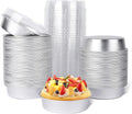 Beasea Mini Pie Pans with Lids, 120 Pack 4 Inch 8oz Disposable Mini Cake Pans Creme Brulee Aluminum Foil Pie Tart Ramekins Tins Silver Small Individual Round Containers Oven Safe for Baking