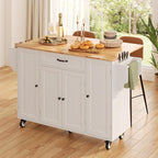 Ahomly Kitchen Island with Storage, 47.6" Rolling Kitchen Island on Wheels with Drop Leaf, Door Cabinet, Drawer, Spice Rack, Towel Rack and Knife Holder, Kitchen Cart Island Table for Kitchen, White