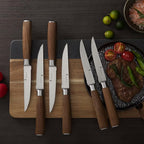 Natura Series 4.5” Serrated Steak Knife Set of 6, High Carbon Stainless Steel, Wooden Handle