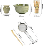 Matcha Whisk Set, Matcha Bowl with Spout, Matcha Whisk and Holder, Bamboo Matcha Scoop and Stainless Steel Sifter - 5 Pcs Mottled Green Kit Gift for Birthday Christmas