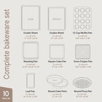 BAKKEN 10-Piece Kitchen Baking Pan Set - Commercial Grade Carbon Steel Bakeware, With Nonstick Coating, Stackable and Space-saving Design, PFOA, PFOS, PTFE Free, Oven Safe Tray (Up To 450°F), Brown