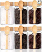 Glass Jar with Screw Lid and Spoon, 6 Pack16 OZ Tea Containers for Loose Leaf Tea, Salt and Sugar Containers for Countertop, Yogurt Jars for Overnight Oatmeal