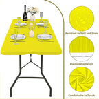 6 Pack Fitted Tablecloth for 6 Foot Rectangle Tables, Yellow Elastic Outdoor Picnic Table Cover, Washable Stretch Folding Table Cloths 6 ft for Camping Party Patio Kitchen Banquet, 30" W x 72" L