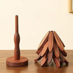 Natural Wood Tree Trivet Set, 𝐍atural Tree Trivet Set - 4 Wooden Trivets,4 Wooden 𝐓rivets & 1 Stand Like a Christmas Trees,for Hot Dish,Pot,Bowl,Teapot,Hot Pot Sets (Walnut Finish 4 Trivets,1set)