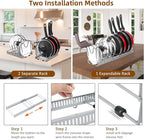 ROOHUA Pot Rack Organizer -Expandable Pot and Pan Organizer for Cabinet,Pot Lid Organizer Holder with 10 Adjustable Compartment for Kitchen Cabinet Cookware Baking Frying Rack