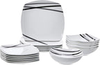 Amazon Basics Square Dinnerware Set for 6, Plates and Bowls for Kitchen, 18-Piece, Dishwasher and Microwave Safe, Modern Beams by Amazon Basics