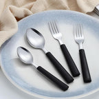 Pleafind 36Pcs Dessert Spoons Set (7.4 inches), Stainless Steel Mirror Polished Spoon with Black Frosted Handle, Spoons Silverware for Home, Kitchen, Restaurant, Dishwasher Safe