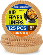 Air Fryer Paper Liners Disposable: 125PCS Non-Stick Air Fryer Parchment Paper, Food Grade Baking Liner for Baking Roasting Microwave (8IN-Round)