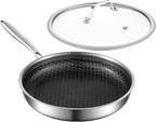 10-Inch Non Stick Frying Pans, Ceramic Coating NonStick Stainless Steel Pan Set, Tri-Ply Skillets and Pan Set with Lid, Cool-Touch Handle, Dishwasher and Oven Safe