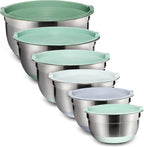COOK WITH COLOR Stainless Steel Mixing Bowls Set with Lids - Nesting Bowls with Non-Slip Bottom, Sage, 12 Pieces