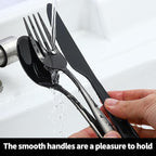 24-piece Black Forks and Spoons Silverware Set, Stainless Steel Flatware Cutlery Set for Home, Kitchen and Restaurant, Black Spoon and Fork Set,Dinner forks Mirror Polished