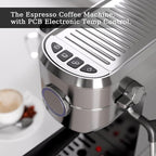 Kismile Espresso Machine, 20 Bar Espresso Maker with Milk Frother Steam Wand & 40oz Removable Water Tank, Compact Cappuccino & Latte Machine for Home, Stainless Steel