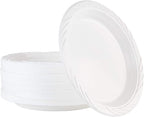 100 Count Disposable 9 Inch White Plastic Dinner Plates large