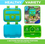 kinsho Bento Lunch Box and Insulated Bag, Water Bottle & Ice Pack Set for Kids Toddlers, 4 Portion Sections, Removable Tray, PreSchool Kid Toddler Daycare Lunches, Snack Container, Robot