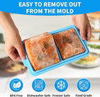 1 Cup Silicone Freezer Tray Ice Cubes with Lids and Date Mark for Storing Lasagna Leftovers Sauces Portioned Meals and More, Silicone Soup Freezer Molds for Meal Prepping 2 Pack Blue