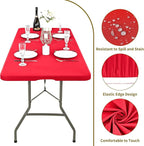 10 Pack Stretch Fabric Table Top Cap Cover, fits 8' Tables, Spandex Table Covers Washable Elastic Rectangle Tablecloth Protector for Indoor Outdoor Party Picnic Wedding, Red, 30" W x 96" L