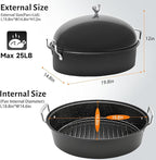 32L Large Oval Roaster Pan, Carbon Steel Roasting Pan with Rack and Lid for Thanksgiving Christmas Party, Turkey Roaster Pan for Chicken Beef Max Load 25 Lbs