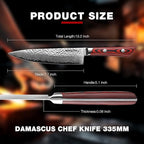Damascus Sharp Knife(Red), 8 Inch Professional 67-Layer VG10 Damascus Kitchen knives, Hand Hammered Ultra Sharp Japanese Kitchen knife with Red G10 Handle & Gift Box
