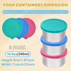 Cmonie 3Pack Stainless Steel Containers with Lids,10/20/33 oz Easy Open Leak Proof Metal Snack Containers,Food Storage Bento Box for Snacks, Fruits (3Pcs-10 oz)