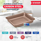 BAKKEN 10-Piece Kitchen Baking Pan Set - Commercial Grade Carbon Steel Bakeware, With Nonstick Coating, Stackable and Space-saving Design, PFOA, PFOS, PTFE Free, Oven Safe Tray (Up To 450°F), Brown