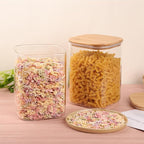 Liuruiyu Glass Food Storage Jars 150 Set of 2,Glass Storage Containers Clear Glass Food Canister with Bamboo Lid Airtight For Serving Tea, Coffee, Flour, Sugar, Candy, Cookie, Spice and More (Square)