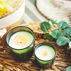 10 OZ Thick Candle Jars for Making Candles 15 Pcs, Empty Jars with Wood Lids for Candle Making, Sample Container, Clear Green