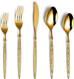 Lemeya 20-Piece Hammered Gold Silverware Set,18/10 Stainless Steel Forging Heavy Duty Cutlery Set for 4, Luxury Unique Flatware Set,Spoons and Forks Set,Mirror Polished,Dishwasher Safe