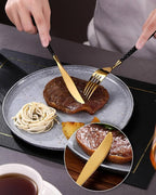 Lemeya 20-Piece Hammered Black Gold Silverware Set,18/10 Stainless Steel Forging Heavy Duty Cutlery Set for 4, Luxury Unique Flatware Set,Spoons and Forks Set,Mirror Polished,Dishwasher Safe