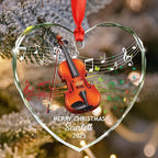 Customized Yeat Text Name Violinist Ornament Xmas Tree, Unique Violin Instrument Christmas Ornaments Gift for Brother Son Husband Wife Dad Mom, Personalized Violin Musical Instrument Glass Ornament