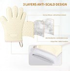 MAD SHARK Silicone Oven Mitts Heat Resistant 450 Degrees,Waterproof & Non-Slip Oven Gloves with Fingers,Cotton Lined Silicone Oven Gloves Kitchen Mitts for Baking Cooking Barbecue,Women,Oven (White)