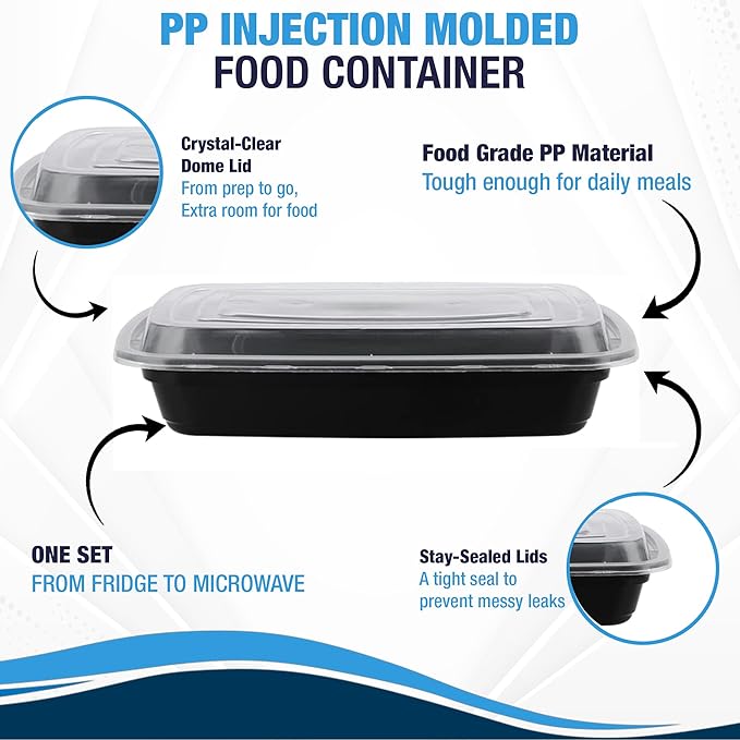 Ruthy's Outlet Meal Prep Containers W/Lids -Square Food Storage – BPA-Free| Stackable | Microwave | Freezer & Dishwasher Safe | Reusable Lunch Bento Box Portion Control & Planning (30 Pack, 24 oz)