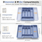Caperci Large Silverware Organizer for Kitchen Drawer & Utensils - Expandable Drawer Organizer for Cutlery, Flatware & Gadget, BPA-Free Thick Plastic, Wider Compartments & Non-skid Feet (Breezy Blue)