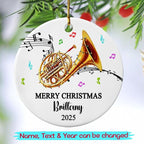 Custom Text Year Name French Horn Player Ceramic Ornament, Personalized French Horn Instrument Xmas Ornaments Gift for Daughter Son Brother Sister, Unique Musical Instrument Lover Christmas Ornament