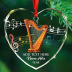Customized Year Text Name Harpist Harp Player Glass Christmas Ornament, Personalized Harp Musical Instrument Xmas Ornaments Gift for Bestie Coworker Parents Grandkids,Unique Harps Instrument Ornament