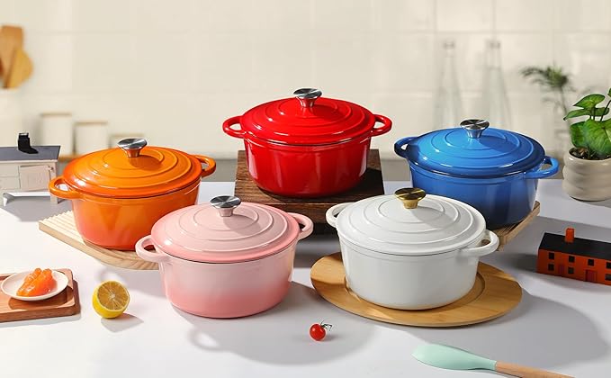 Enameled Cast Iron Dutch Oven Pot with Lid Heavy-Duty Cookware for Bread Baking, Braising, Stews, Roasting,4QT，blue