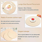 Billbotk Round Woven Placemats Set of 4, 13 Inches Table Place Mats for Dining Table, Hot Pads for Kitchen, Trivets for Hot Dishes, Pots and Pans,Tabletop Accessories(Beige)