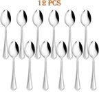 Dinner Spoons Set of 12, E-far 7.9 Inch Stainless Steel Soup Spoons Tablespoons for Home, Kitchen or Restaurant, Non-toxic & Mirror Polished, Scalloped Edge & Dishwasher Safe