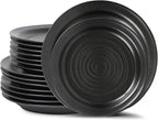 Stone Lain Orbit 12-Piece Dinnerware Set Stoneware, Plates and Bowls Set, Pasta Bowls, Microwave and Dishwasher Safe, Dish Set for 4, Charcoal