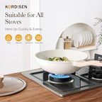 Kordisen Nonstick Wok with Lid, 12 Inch Woks & Stir-fry Pans, Healthy Coating Induction Cookware, Compatible with All Stovetops, PFOA Free (Cream White)