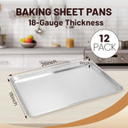 12 Pack Full Size Baking Sheet Pan Aluminum Commercial Pan for Oven Freezer Bakery Hotel Restaurant 26" × 18"