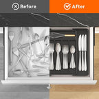 Lifewit Silverware Drawer Organizer, Expandable Utensil Tray for Kitchen, BPA Free Flatware and Cutlery Holder, Adjustable Plastic Storage for Spoons Forks Knives, 8.5"-14.1" x 12.1", Black