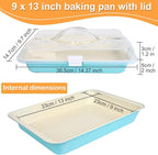 9x13 Baking Pan with Lid and Handle, Nonstick Cake Carrier with Locking Cover, Deep Oblong Bakeware for Brownies, Casseroles, and Travel, Blue and Beige