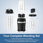 12-Piece Smoothie Blender Maker 25,000 RPM Personal Blender for Ice Crushing Smoothies & Frozen Drinks Nuts with 23oz, 32oz, 37oz Portable Cups Two 6-Leaf Stainless Steel Blades, Black